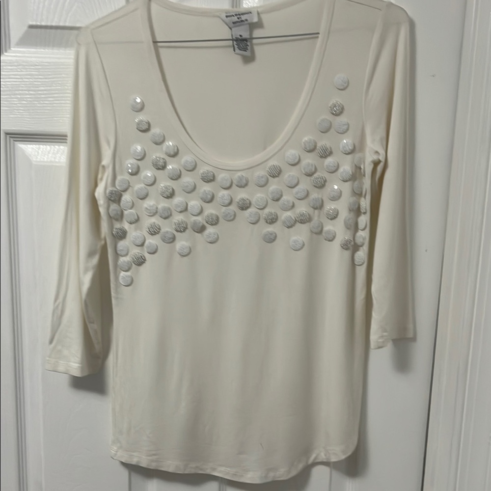 Philosophy by Republic Cream Button-type Embellished Top - 3/4 Sleeves - size M